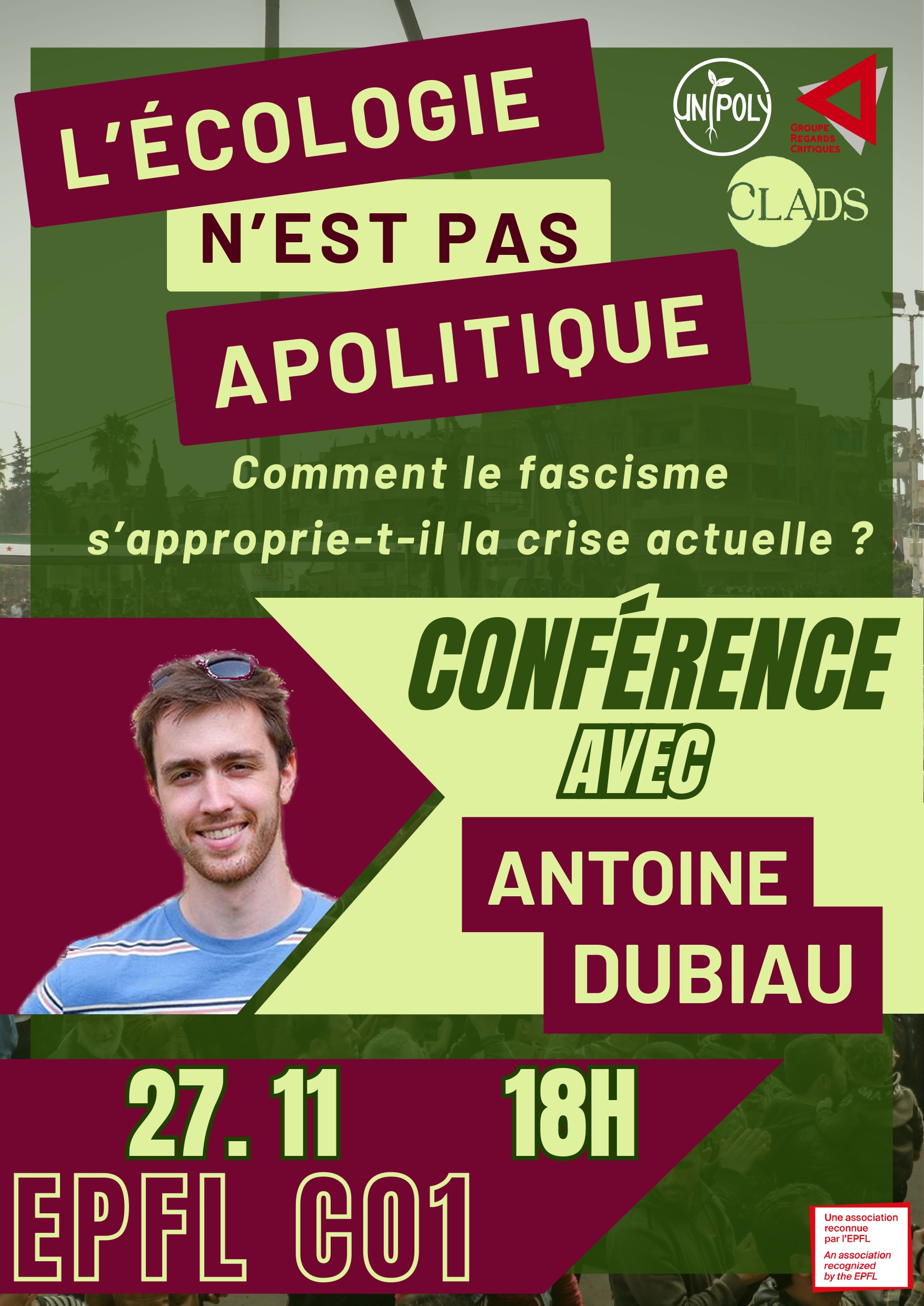 Conference with Antoine Dubiau «L’écologie n’est pas apolitique»